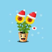 tournesol mignon portant un chapeau de noël vecteur