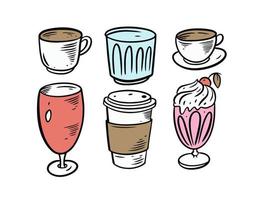 les boissons des tasses ensemble. coloré dessin animé style. vecteur illustration.