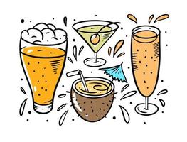 Bière et des cocktails ensemble. dessin animé griffonnage style. vecteur