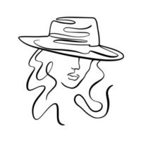 beauté fille dans chapeau ligne art style vecteur illustration.