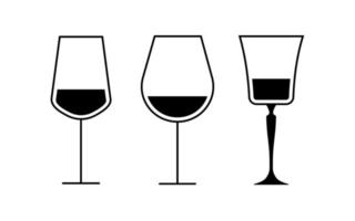 ensemble de noir verre du vin icône, vecteur illustration