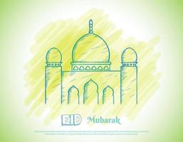 mosquée avec main tiré conception pour eid mubarak modèle ou islamique Contexte conception vecteur