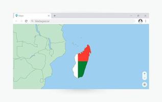 navigateur fenêtre avec carte de Madagascar, recherche Madagascar dans l'Internet. vecteur