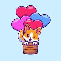 mignonne corgi chien en volant avec l'amour ballon dessin animé vecteur icône illustration. animal la nature icône concept isolé prime vecteur. plat dessin animé style