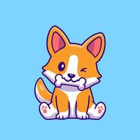 mignonne corgi chien en mangeant OS dessin animé vecteur icône illustration. animal la nature icône concept isolé prime vecteur. plat dessin animé style