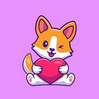 mignonne corgi chien en portant cœur dessin animé vecteur icône illustration. animal la nature icône concept isolé prime vecteur. plat dessin animé style