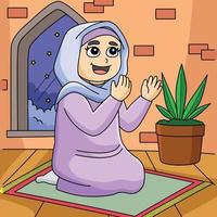 Ramadan musulman fille prier coloré dessin animé vecteur