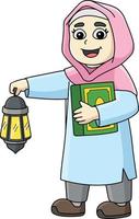 musulman fille avec coran dessin animé coloré clipart vecteur
