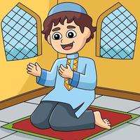 Ramadan musulman garçon prier coloré dessin animé vecteur