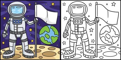 astronaute en portant une drapeau coloration illustration vecteur