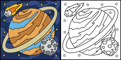 planète Saturne coloration page coloré illustration vecteur