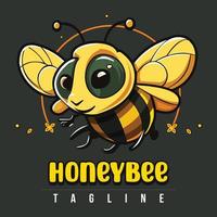 mon chéri abeille logo dessin animé personnage. vecteur abeille icône. dessin animé mignonne brillant bébé abeille sur élégant noir Contexte. vecteur logo illustration.