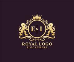 modèle de logo de luxe royal de lion de lettre ei initiale dans l'art vectoriel pour le restaurant, la royauté, la boutique, le café, l'hôtel, l'héraldique, les bijoux, la mode et d'autres illustrations vectorielles.
