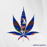 drapeau de Nord Dakota dans marijuana feuille forme. le concept de légalisation cannabis dans Nord Dakota. vecteur