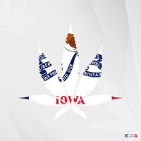 drapeau de Iowa dans marijuana feuille forme. le concept de légalisation cannabis dans Iowa. vecteur