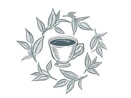 vert thé tasse, main dessiné, dessin isolé sur blanc vecteur
