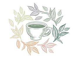 vert thé tasse, main dessiné, dessin isolé sur blanc vecteur