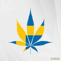 drapeau de Suède dans marijuana feuille forme. le concept de légalisation cannabis dans Suède. vecteur