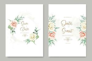 carte d'invitation de mariage avec aquarelle rose florale vecteur