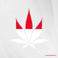 drapeau de Indonésie dans marijuana feuille forme. le concept de légalisation cannabis dans Indonésie. vecteur