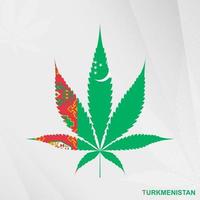 drapeau de turkménistan dans marijuana feuille forme. le concept de légalisation cannabis dans Turkménistan. vecteur