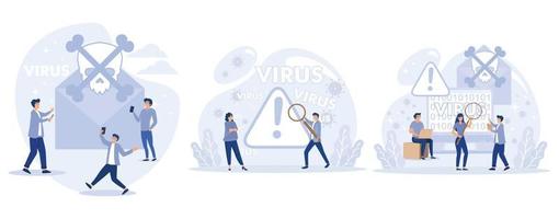 ordinateur virus concept. pirate attaque et la toile sécurité. arnaque alerte. courrier indésirable, mal intentionné application. enveloppe avec crâne, ensemble plat vecteur moderne illustration