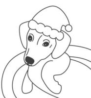 mignonne dessin animé noir et blanc vacances vecteur carte illustration pour coloration art avec personnage bébé chien avec Père Noël chapeau