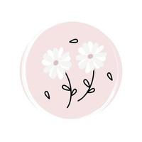 mignonne logo ou icône vecteur avec blanc Marguerite fleurs, illustration sur cercle avec brosse texture, pour social médias récit et surligner