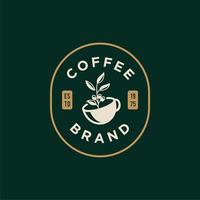 insigne une tasse de café avec haricot ligne naturelle timbre logo vecteur icône design dans un style moderne minimal hipster vintage, icône de bar café haut de gamme