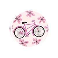 mignonne logo ou icône vecteur avec rose fleurs et vélo, illustration sur cercle avec brosse texture, pour social médias récit et surligner