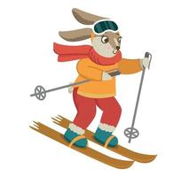 le lapin va ski. mignonne lapin dans l'hiver. Noël et Nouveau an. vecteur illustration.