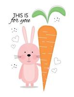 illustration avec lapin et carotte. carte postale. salutation carte. carte avec une lapin. salutation carte avec une lièvre et une carotte. le lapin est en portant une carotte. cette est pour vous vecteur