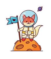 Renard sur le lune. mignonne animal un astronaute. vecteur illustration