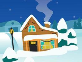 agréable maison dans le neige. Noël et Nouveau an. vecteur illustration.