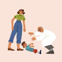 médecin rendez-vous, mère, enfant et le pédiatre. soudain accident à médecin rendez-vous. vecteur illustration