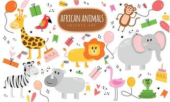 illustration avec animaux caractères africain animaux vecteur ensemble, vacances éléments. illustration avec animaux et le une inscription africain animaux vecteur ensemble.