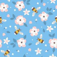 sans couture modèle avec les abeilles et rose et blanc fleurs. vecteur graphique.