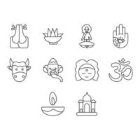 hindouisme icône ensemble symbole, contour vecteur