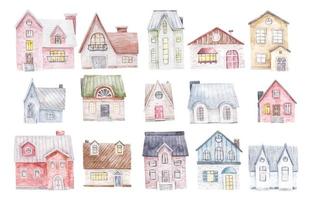 ensemble de mignonne aquarelle Maisons, puéril illustration vecteur