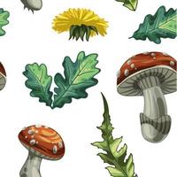 une modèle de sauvage champignons, feuilles et fleurs vecteur