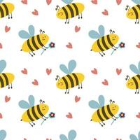 sans couture modèle avec les abeilles et cœurs. monde abeille journée. pour textile, toile, Contexte ou emballage papier. plat vecteur illustration
