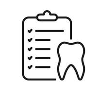 dentaire vérification ligne icône. dent et liste de contrôle, les dents vérifier en haut concept. médical rapport linéaire pictogramme. dentisterie contour symbole. dentaire traitement signe. modifiable accident vasculaire cérébral. isolé vecteur illustration.