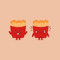 Personnages mignons de frites souriants et tristes vecteur