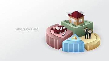 camembert de pièces. modèle d & # 39; infographie de planification d & # 39; économie d & # 39; argent. concept de finance et d & # 39; entreprise. illustration vectorielle vecteur