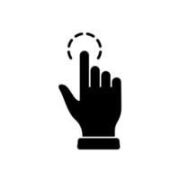 geste tactile, curseur de main pour l'icône de silhouette de souris d'ordinateur. cliquez sur appuyez deux fois sur le point de balayage tactile sur le signe du site Web du cyberespace. pictogramme de glyphe noir de doigt de pointeur. illustration vectorielle isolée. vecteur