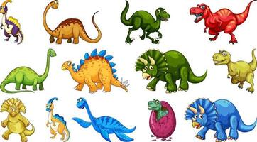 Personnage de dessin animé de dinosaures différents et dragons fantastiques isolés