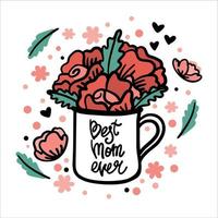 tasse avec fleurs et une inscription est le meilleur maman jamais. célébrer le de la mère journée. vecteur. vecteur