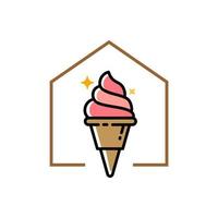 maison de la glace crème cône concept logo conception sur branché ligne art style ouvrages d'art vecteur