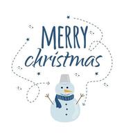 vecteur illustration carte postale avec une bonhomme de neige et le une inscription joyeux Noël. joyeux Noël salutation carte.