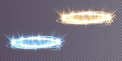 Jaune et bleu brillant Halo. abstrait embrasé cercles. lumière optique effet Halo sur transparent Contexte avec scintille. vecteur
